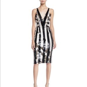 Dress the Population Sequin Striped V-Neck Dress